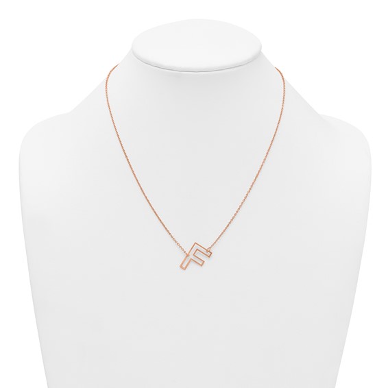 Sterling Silver/Rose Gold-Plated Sideways Cut Out Initial F Necklace