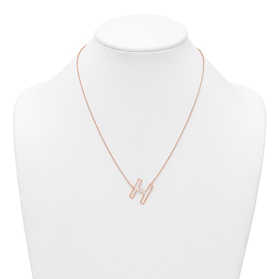 Sterling Silver/Rose Gold-Plated Sideways Cut Out Initial H Necklace