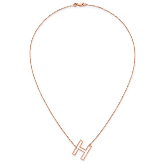 Sterling Silver/Rose Gold-Plated Sideways Cut Out Initial H Necklace