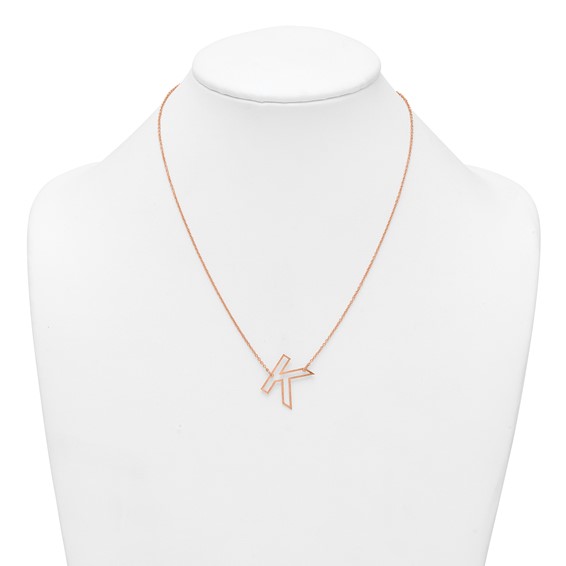 Sterling Silver/Rose Gold-Plated Sideways Cut Out Initial K Necklace