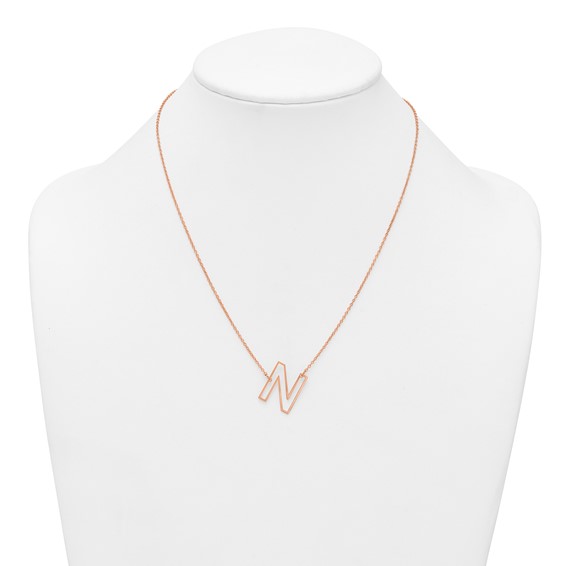Sterling Silver/Rose Gold-Plated Sideways Cut Out Initial N Necklace