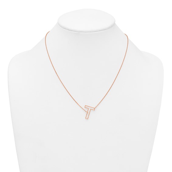 Sterling Silver/Rose Gold-Plated Sideways Cut Out Initial T Necklace