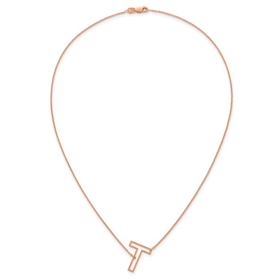 Sterling Silver/Rose Gold-Plated Sideways Cut Out Initial T Necklace