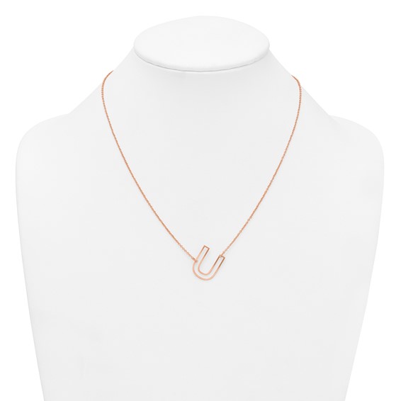 Sterling Silver/Rose Gold-Plated Sideways Cut Out Initial U Necklace