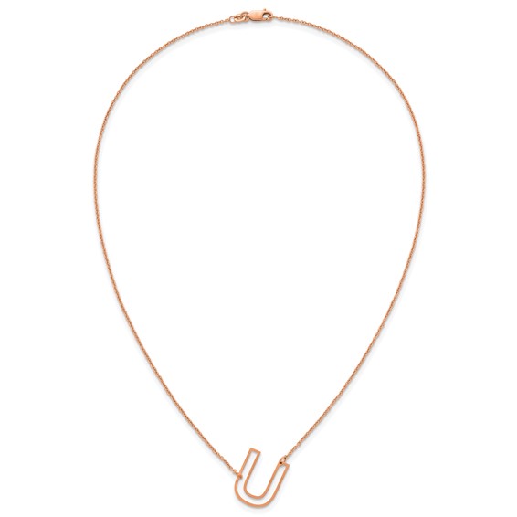 Sterling Silver/Rose Gold-Plated Sideways Cut Out Initial U Necklace