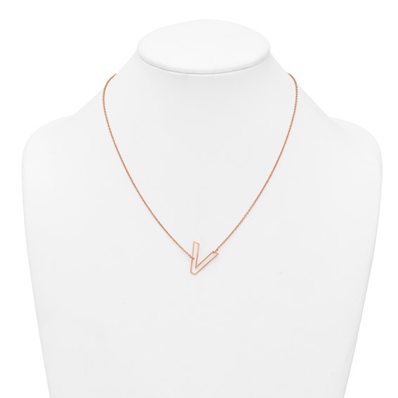 Sterling Silver/Rose Gold-Plated Sideways Cut Out Initial V Necklace
