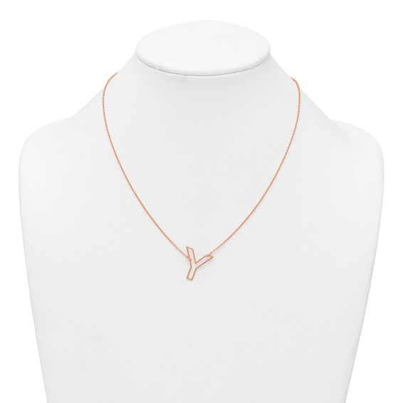 Sterling Silver/Rose Gold-Plated Sideways Cut Out Initial Y Necklace