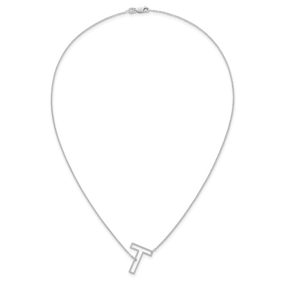 Sterling Silver Sideways Cut Out Initial T Necklace