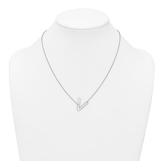 Sterling Silver Sideways Cut Out Initial V Necklace