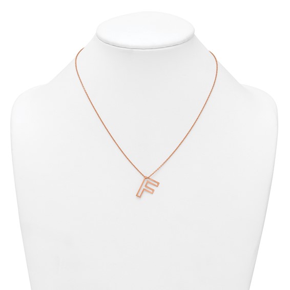 Sterling Silver/Rose Gold-Plated Cut Out Slide Initial F Necklace
