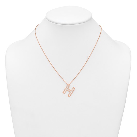 Sterling Silver/Rose Gold-Plated Cut Out Slide Initial H Necklace