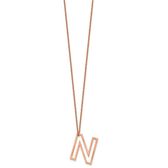 Sterling Silver/Rose Gold-Plated Cut Out Slide Initial N Necklace