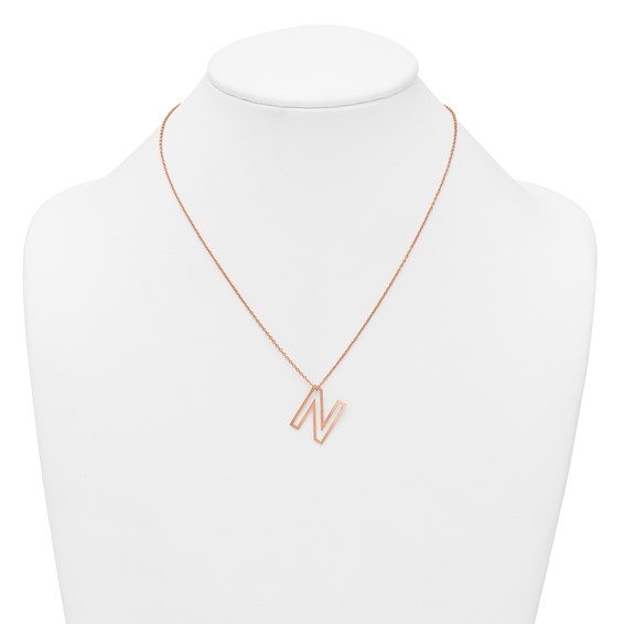 Sterling Silver/Rose Gold-Plated Cut Out Slide Initial N Necklace