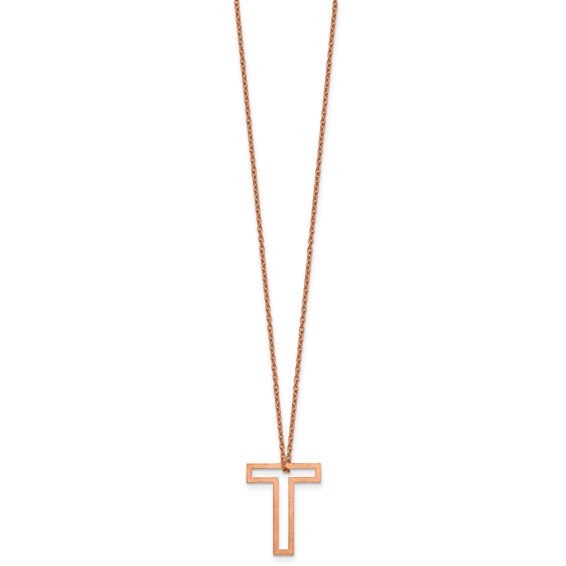 Sterling Silver/Rose Gold-Plated Cut Out Slide Initial T Necklace