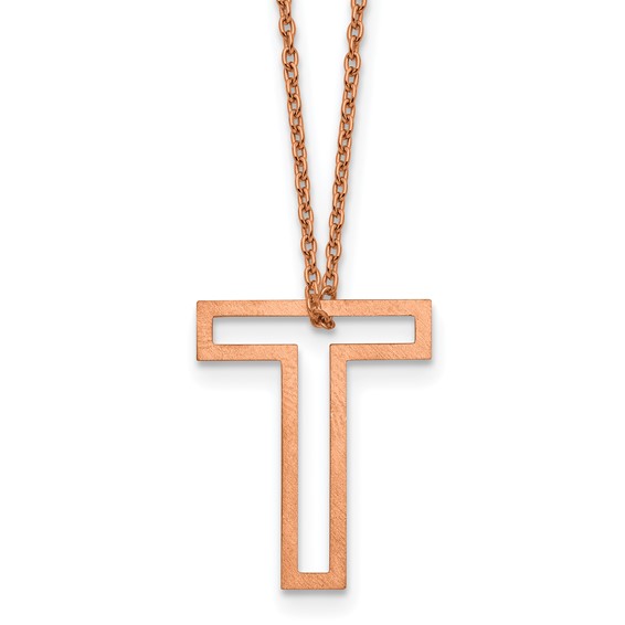 Sterling Silver/Rose Gold-Plated Cut Out Slide Initial T Necklace