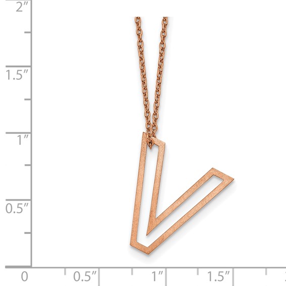 Sterling Silver/Rose Gold-Plated Cut Out Slide Initial V Necklace
