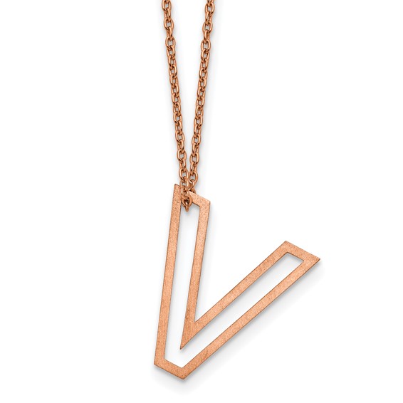 Sterling Silver/Rose Gold-Plated Cut Out Slide Initial V Necklace