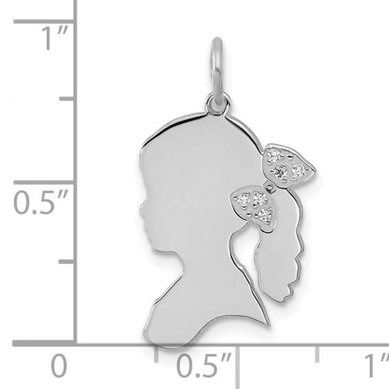 14k White Gold Girls Silhouette with Diamond Bow Charm
