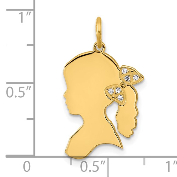 14k Yellow Gold Girls Silhouette with Diamond Bow Charm