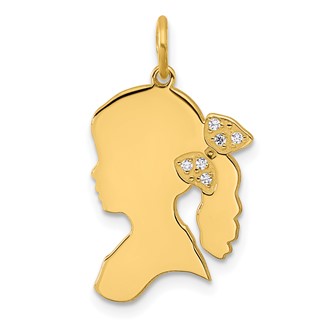 14k Yellow Gold Girls Silhouette with Diamond Bow Charm