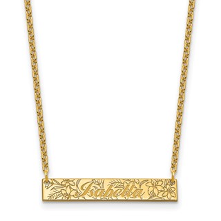 Sterling Silver/Gold-Plated Name and Birth Flower Bar Necklace