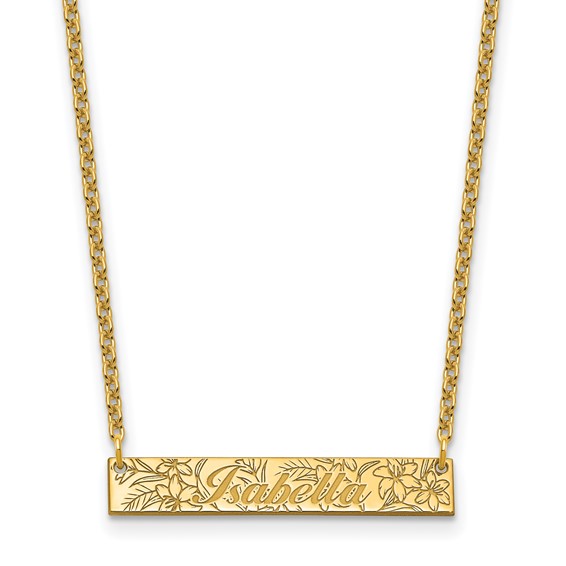 Sterling Silver/Gold-Plated Name and Birth Flower Bar Necklace
