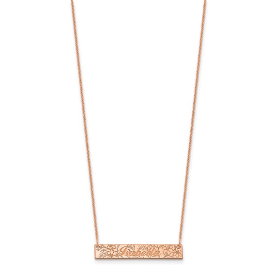 14k Rose Gold Name and Birth Flower Bar Necklace