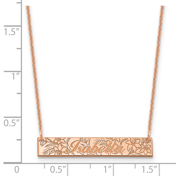 14k Rose Gold Name and Birth Flower Bar Necklace