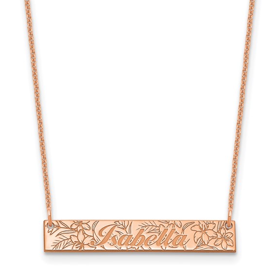 14k Rose Gold Name and Birth Flower Bar Necklace