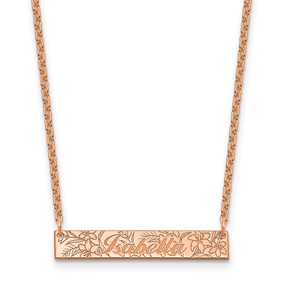 SS/Rose Gold-Plated Name and Birth Flower Bar Necklace