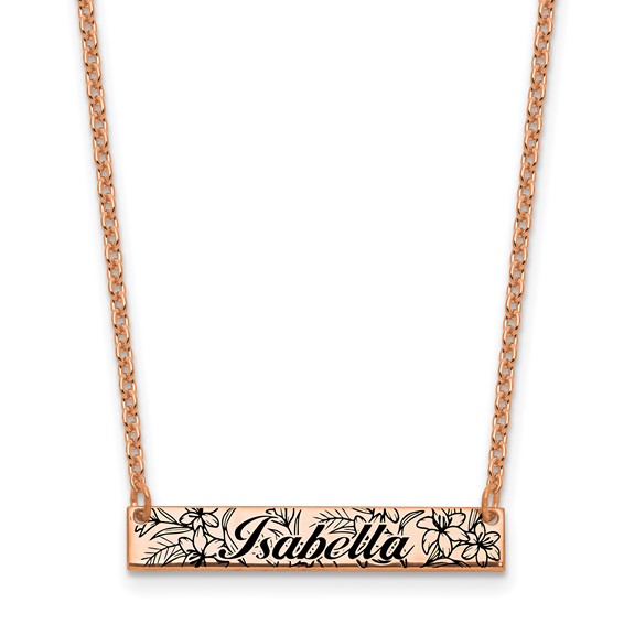 SS/Rose Gold-Plated Name and Birth Flower Bar Necklace