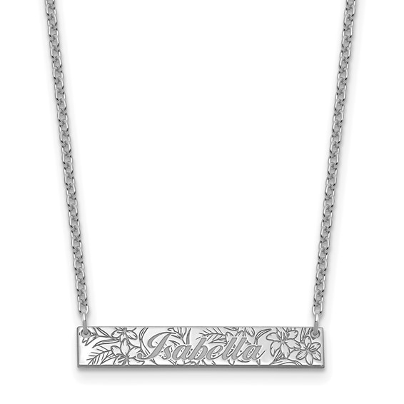 SS/Rhodium-plated  Name and Birth Flower Bar Necklace