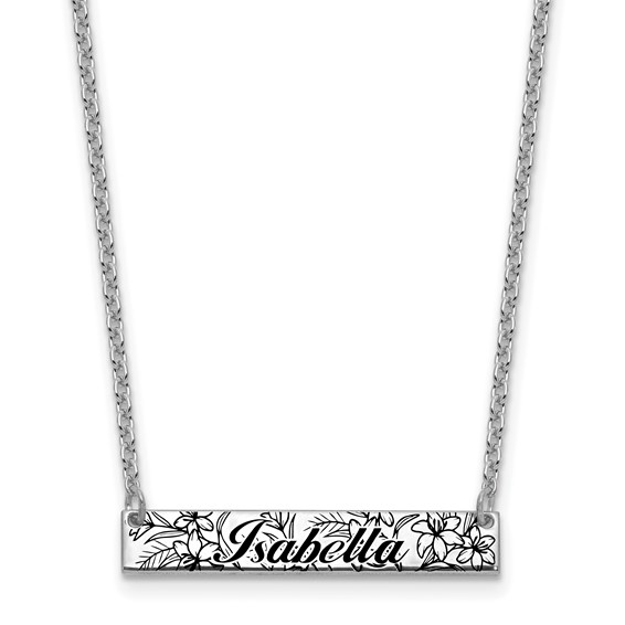 SS/Rhodium-plated  Name and Birth Flower Bar Necklace