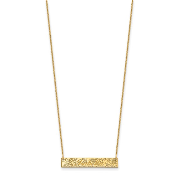 14k Yellow Gold Name and Birth Flower Bar Necklace