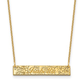 14k Yellow Gold Name and Birth Flower Bar Necklace