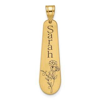 14k Yellow Gold Brushed Name and Birth Flower Pendant