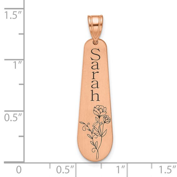 14k Rose Gold Brushed Name and Birth Flower Pendant