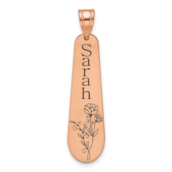 14k Rose Gold Brushed Name and Birth Flower Pendant