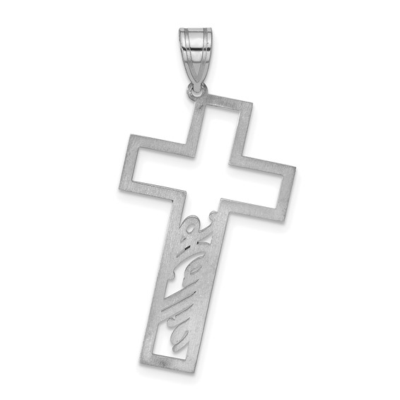 Sterling Silver/Rhodium-plated Cut Out Cross with Name Pendant