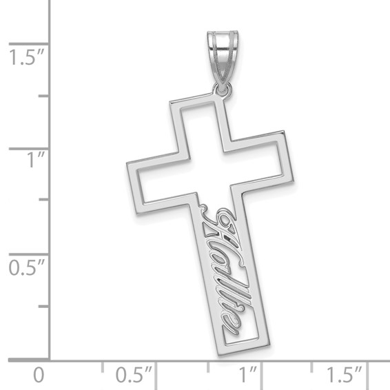 Sterling Silver/Rhodium-plated Cut Out Cross with Name Pendant