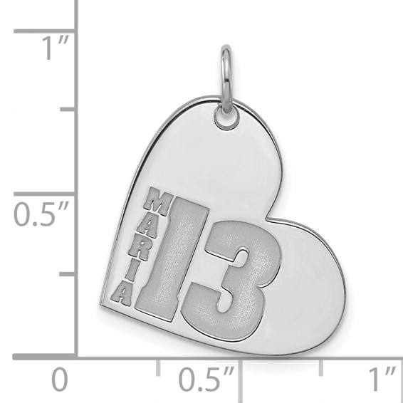 SS/Rhodium-plated Heart with Name and Number Charm