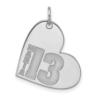 SS/Rhodium-plated Heart with Name and Number Charm