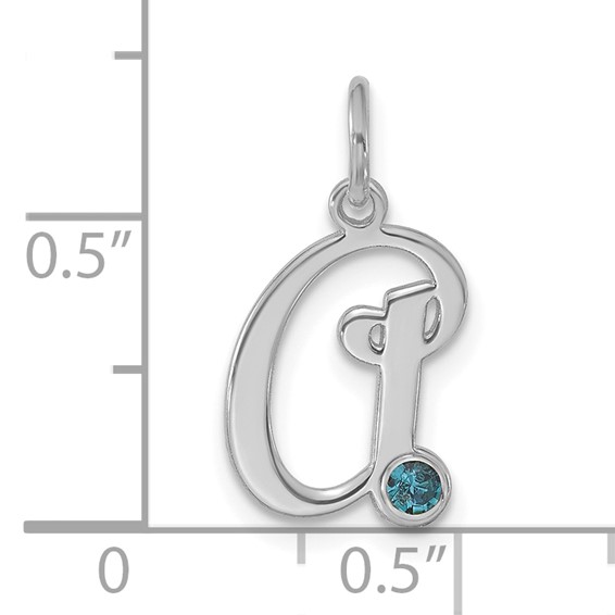 Sterling Silver/Rhodium-plated Initial with Birthstone Charm