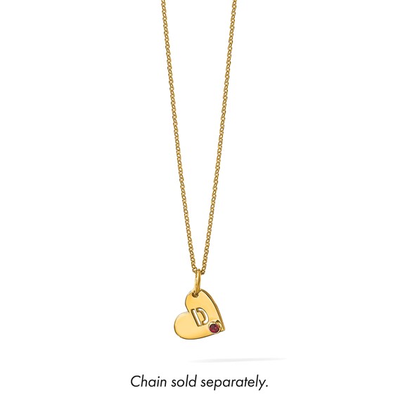 SS/Gold-plated Cut-out Initial Heart with Birthstone Charm