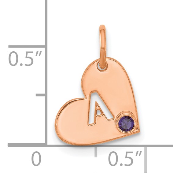 SS/Rose-plated Cut-out Initial Heart with Birthstone Charm