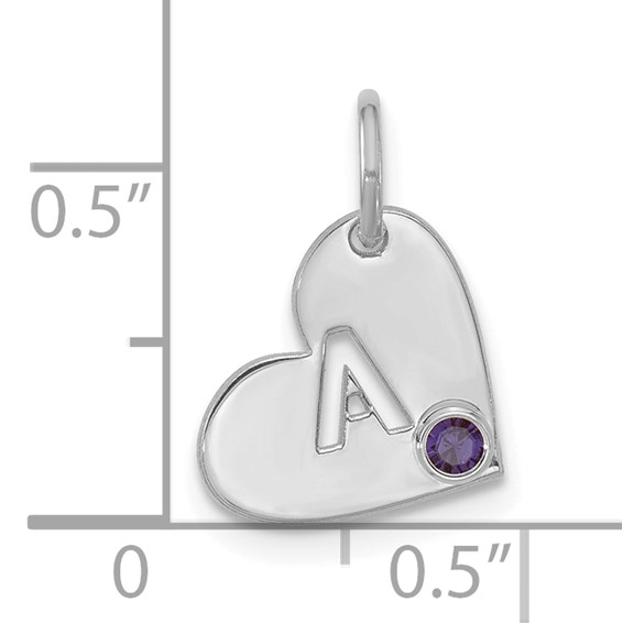 SS/Rhod-plated Cut-out Initial Heart with Birthstone Charm