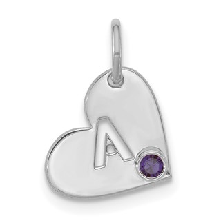 SS/Rhod-plated Cut-out Initial Heart with Birthstone Charm