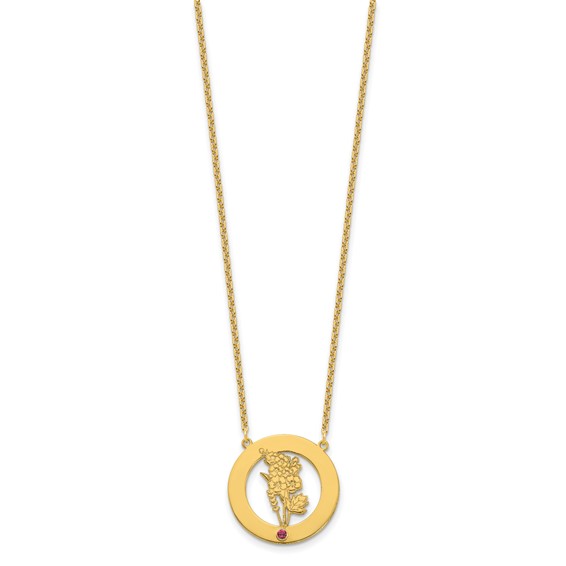 SS/Gold-Plated Circle w/1 Birth Flower and Birthstone Necklace