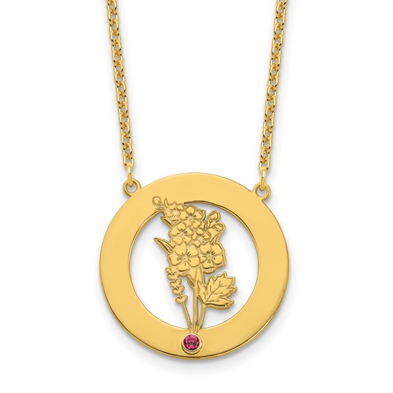 SS/Gold-Plated Circle w/1 Birth Flower and Birthstone Necklace