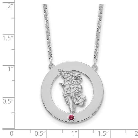 SS/Rhod-plated Circle w/1 Birth Flower and Birthstone Necklace